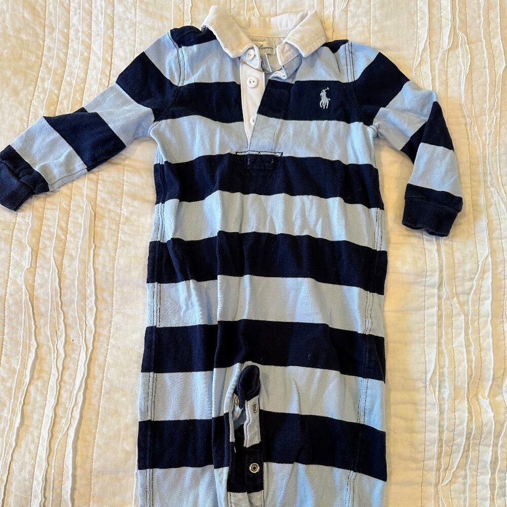 Ralph Lauren 9 months striped blue long sleeve one piece coverall